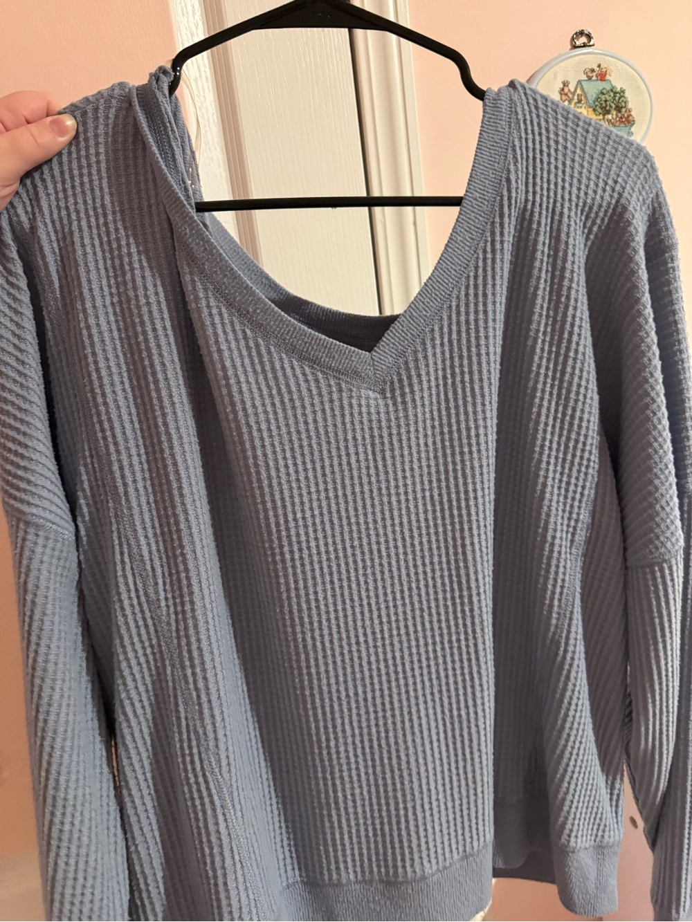 Aeropostale Light Blue V-Neck Waffle Knit Women's Sweater
